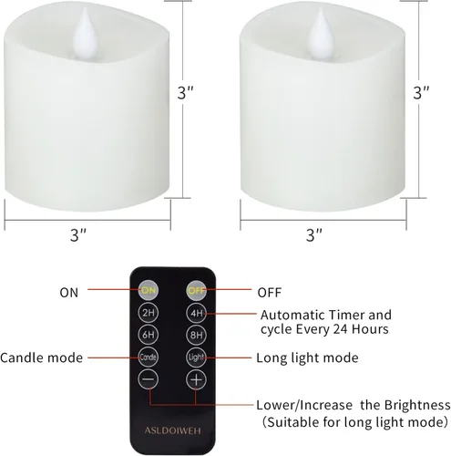 Miniatura 6 de Juego de 2 velas sin llama parpadeantes de 3x3, velas con pilas de 2AA, duración de 600 horas, velas parpadeantes con temporizador, velas sin llama
