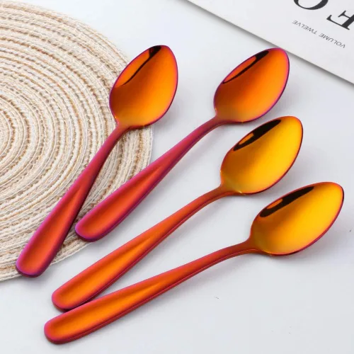 Miniatura 2 de Demitasse - Cucharas de café expreso, mini cucharas de café mágicas de color cambiado de color inoxidable 18/10, juego de 6, 5.5 pulgadas (rojo)