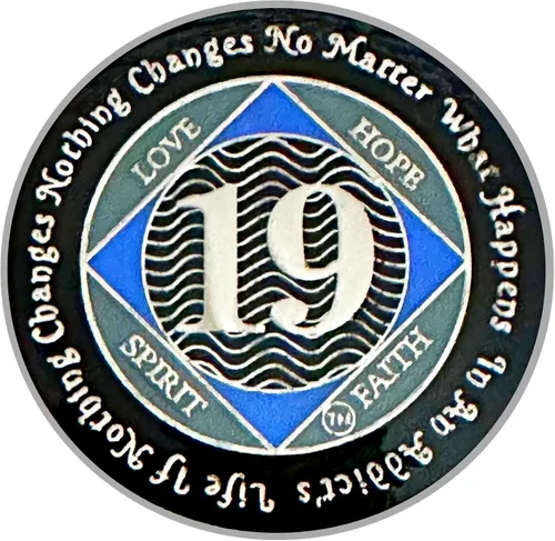 Miniatura 35 de (Años 1-55) NA Medallón de 7 años, plata, chapado en color azul, narcóticos cubiertos de epoxi Moneda anónima (NA 7 años medallón)