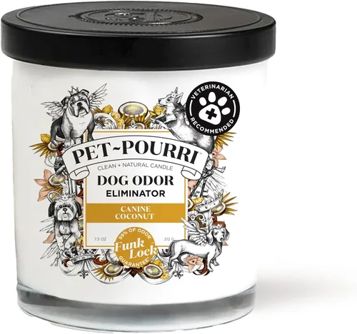 Pet-Pourri - Vela desodorante para perros de coco canino, segura para cachorros y perros, ingredientes a base de plantas y cera, aprobada por