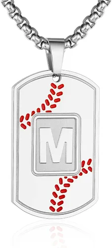 Miniatura 49 de A-Z Collar con etiqueta de perro para hombre, dije de béisbol, cadena de acero inoxidable de 22 + 2 pulgadas, regalo de joyería personalizado