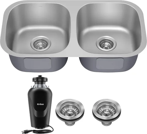Miniatura 4 de Kraus KCA-1102 Stark Combo de Fregadero de Doble Montaje Drop y Grifo Comercial de Cocina Desplegable en Acabado de Acero Inoxidable, 33" - Tazón