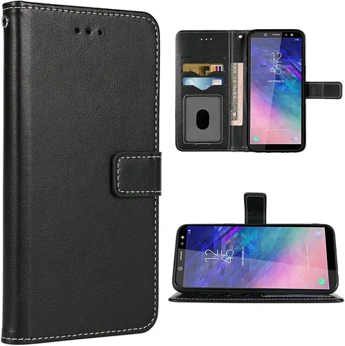 Compatible con Samsung Galaxy A6 2018 Funda tipo cartera con correa de muñeca con correa de cuero para tarjetero, soporte para tarjetas, accesorios
