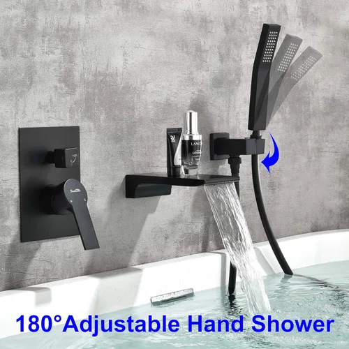 Miniatura 3 de SHAMANDA Grifo de bañera montado en la pared tipo cascada con ducha de mano, Grifo de bañera de una sola manija para baño, Juego de grifo de ducha