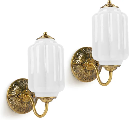 Miniatura 9 de Aplique de pared vintage, lámpara de vidrio de leche blanca, aplique de pared antiguo Art Deco de 5.5 pulgadas para dormitorio, baño, sala de estar