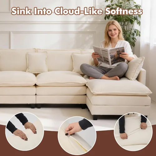 Miniatura 3 de Sofá seccional, cómodo sofá modular de nube, sofá modular de asiento profundo, sofá moderno en la nube, sofás modulares para sala de estar, Beige