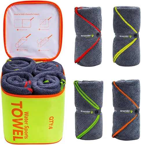 Miniatura 7 de 4Monster Paquete de 4 toallas de camping de microfibra de secado rápido, toalla de viaje súper absorbente con bolsa impermeable, toalla ligera