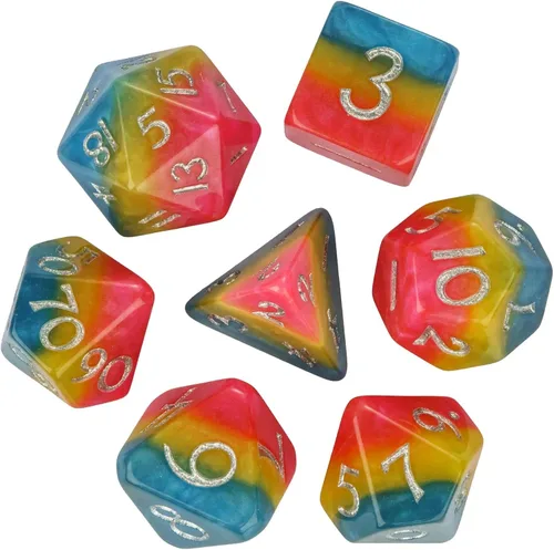 Miniatura 14 de Juego de dados de resina para DND, juego de 7 dados poliédricos negros D&D rellenos con papel de colores brillantes para juegos de rol