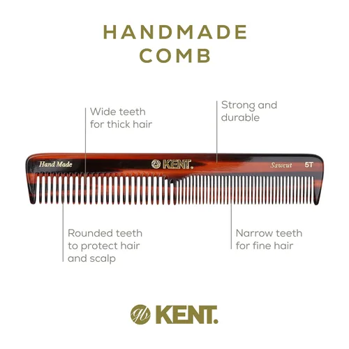 Miniatura 4 de Kent Peine de vestir de doble diente 5T, peine de tocador de dientes finos y anchos para cabello, barba y bigote, peinado grueso y fino