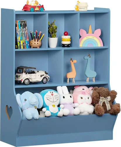 Miniatura 17 de Lerliuo Estantería y organizador de almacenamiento para bebés y niños pequeños, gabinete y librero para niños, estante de madera con 3 Azul