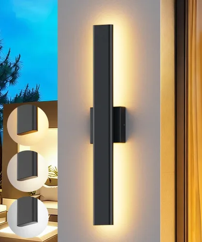 Aipsun Aplique de pared negro para exteriores, 3000 K, 4000 K, 6000 K, 23.6 pulgadas, luz exterior moderna de 23.6 pulgadas, 1 paquete, luz de pared