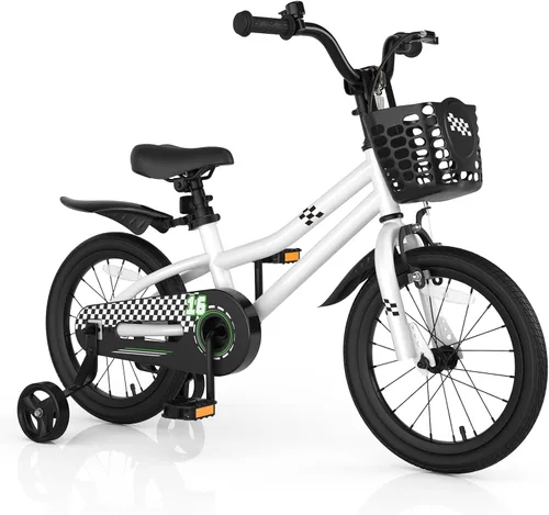 Miniatura 18 de COSTWAY Bicicleta para niños, 12, 14, 16, 18 pulgadas, para niños y niñas de 3 a 8 años, bicicleta para niños con ruedas de entrenamiento