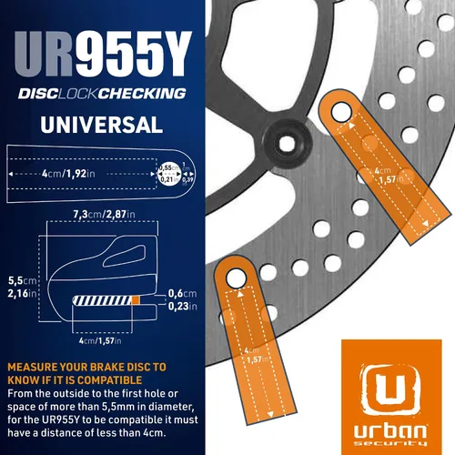 Miniatura 7 de URBAN UR955Y - Cerradura de disco para motocicleta, seguridad compacta y efectiva, más visible, más disuasorio, bloqueo de clic rápido, bloqueo