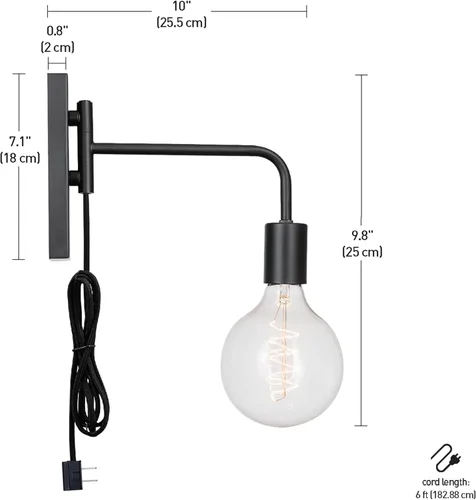 Miniatura 6 de Globe Electric x Novogratz 51370 - Aplique de pared enchufable de 1 luz, negro mate, cable de tela de 6 pies, iluminación Art Deco moderna