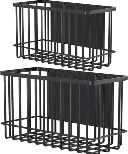 Lemecima Paquete de 2 cestas magnéticas organizadoras para refrigerador, tablero de clavijas, oficina, papel de aluminio, envoltura de alimentos,