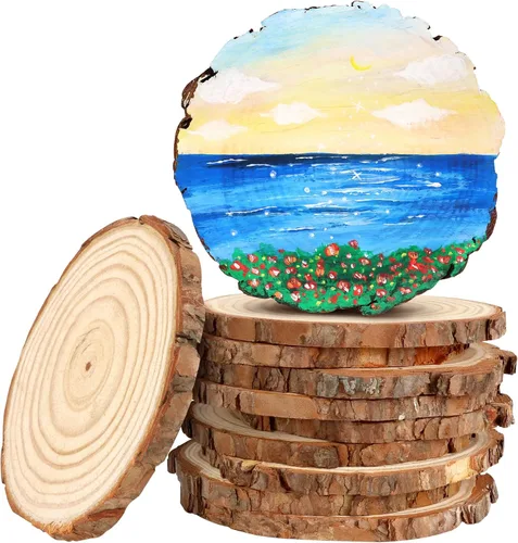 Miniatura 14 de FSWCCK 17 piezas de rebanadas de madera sin terminar para centros de mesa, 5.1-5.5 pulgadas, discos naturales redondos con corteza de árbol