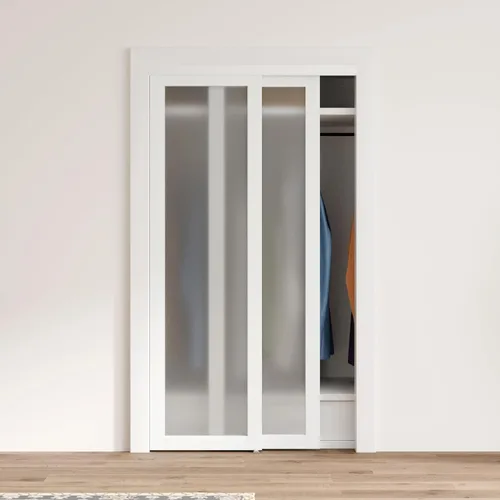Miniatura 12 de Puerta corredera de armario, puerta corredera de diseño Doble-K, 60"×80" (doble 30"), herrajes incluidos, panel preperforado necesita ensamblar