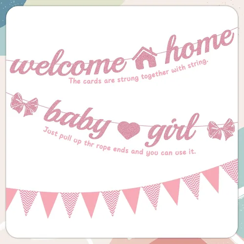 Miniatura 3 de Decoraciones de bienvenida a casa para bebé, 42 unidades, lazo rosa, decoración de baby shower, remolinos colgantes, decoración de tartas grandes