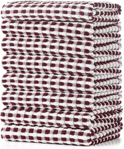SALAS Toallas de algodón para secar platos de cocina, toallas de rizo de celosía, paños de cocina absorbentes con lazo para colgar, 16 x 26 Rojo vino