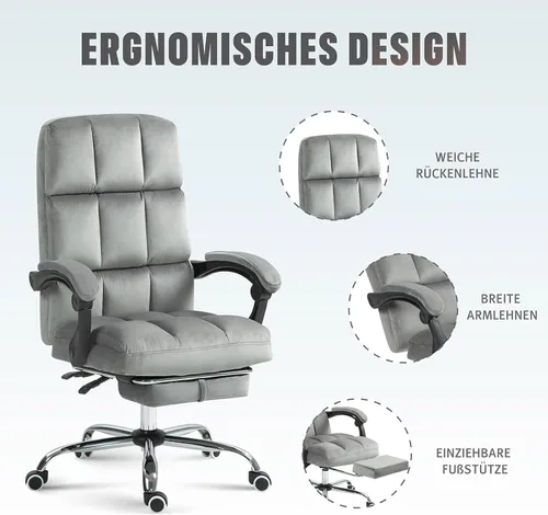 Miniatura 5 de Silla de escritorio de terciopelo con reposapiés, silla ergonómica de oficina ejecutiva con respaldo alto, cómoda silla de tocador de tela tapizada