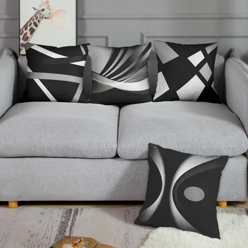 Miniatura 4 de Emvency Juego de 4 fundas de almohada negras modernas abstractas de rayas grises grises grises y blancas de acrílico llamativo, fundas de almohada