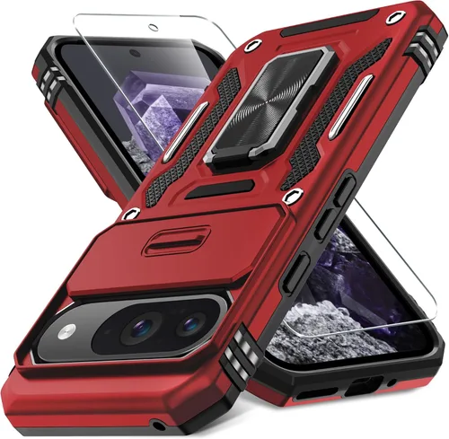 Miniatura 18 de DEERLAMN Funda para Google Pixel 8 con cubierta deslizante para cámara + protector de pantalla (1 paquete), soporte de anillo giratorio grado