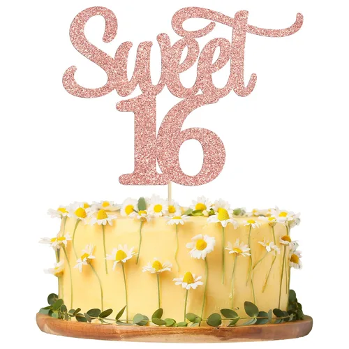 Miniatura 9 de Gyufise 1 decoración para tartas de 16 años con purpurina negra para cumpleaños de 16 años, decoración para felicitaciones a 16 años de edad