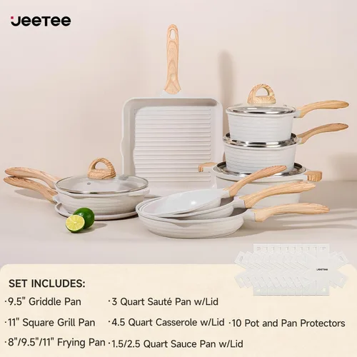 Miniatura 2 de JEETEE - Juego de 23 piezas de ollas y sartenes antiadherentes, juego de utensilios de cocina blancos para la cocina, con sartenes, cacerolas
