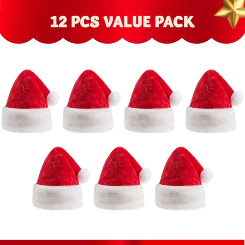Miniatura 4 de JOYIN 12 PCS Sombreros de Papá Noel, Sombreros de Navidad de Terciopelo Rojo Afelpado con Puños Blancos como Regalo para Adolescentes, Adultos