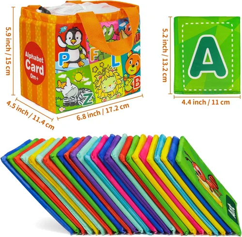 Miniatura 2 de Dr.Rapeti Tarjetas suaves del alfabeto, 26 piezas del alfabeto ABC, 26 tarjetas flash de letras con bolsa de almacenamiento, lavable, no tóxico