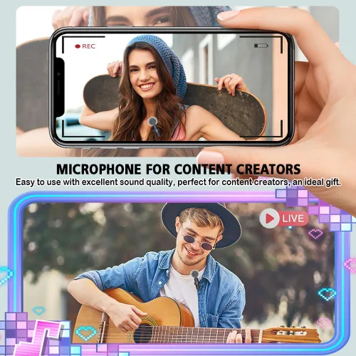 Miniatura 8 de Mini micrófono, 3 en 1 micrófonos de solapa inalámbricos para iPhone/iPad/Android/cámara (Lightning/USB/conector de 0.138 in), paquete de 2 Negro