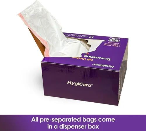 Miniatura 8 de HygiCare Bolsas de basura de cocina de 13 galones de alto, con aroma a lavanda, 200 bolsas de basura con cordón, preseparadas, control de olores