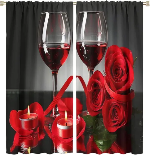 Miniatura 37 de Cortinas opacas con diseño floral de rosas para cocina, retro, rústicas, románticas, con bolsillo para barra, cortinas opacas para dormitorio, sala
