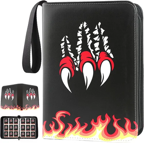 Miniatura 11 de GOROMA Carpeta de tarjetas con 4 bolsillos, 400 bolsillos con 50 fundas extraíbles, soporte para álbum con cremallera para coleccionista de Rojo