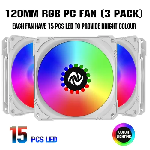 Miniatura 5 de Ventilador de caja de 4.724 in, paquete de 3 ventiladores de caja RGB, N25-120 ventiladores de PC silenciosos blancos de 1200 rpm, rodamiento
