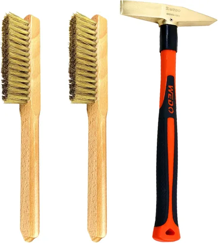 Miniatura 12 de WEDO Juego de martillo de soldadura de latón de 2 piezas, 5.29 oz+10.58 oz, mango de madera, martillo escalador, martillo astillado, forjado a
