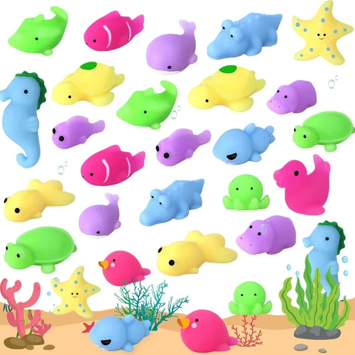 POKONBOY - 30 piezas de juguetes blandos Mochi, Mini Kawaii, juguetes de animales marinos apretables para aliviar el estrés, relleno para cestas de