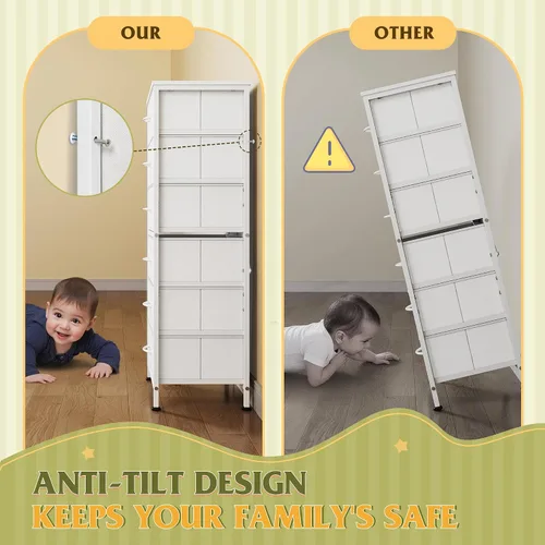 Miniatura 9 de WLIVE - Cómoda alta blanca para dormitorio, 6 cajones y cómodas, cómoda de tela para armario, sala de estar, mesa de noche con marco de metal, torre