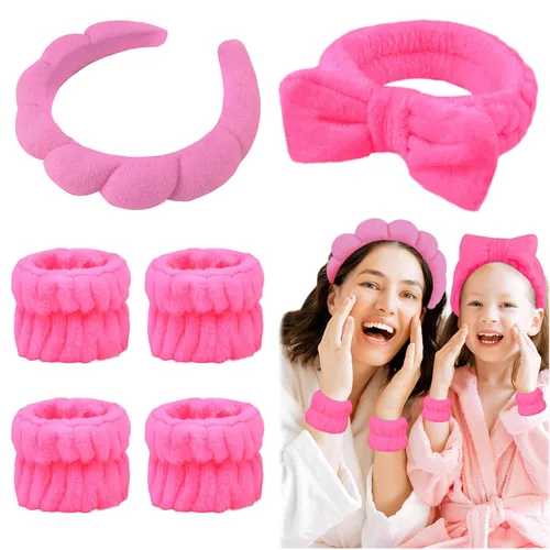 Miniatura 9 de 6 Piezas Diademas Esponjosas para Spa y Muñequeras, Beige, Diadema para Lavar la Cara y Cuidado de la Piel, Diadema Absorbente para Ducha, Yoga