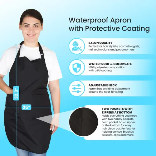 Miniatura 2 de Delantal para estilista - Revestimiento protector impermeable - Delantal de salón, Delantal negro - Poliéster con revestimiento de poliuretano