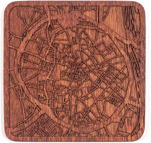 Miniatura 63 de Posavasos Amsterdam Map by O3 Design Studio, 1 pieza, posavasos de madera Sapele con mapa de la ciudad, hecho a mano, varias ciudades opcionales