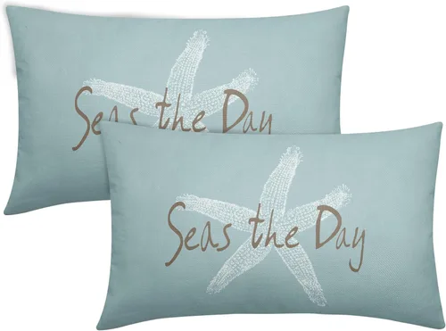 Miniatura 15 de Sweetshow Juego de 2 fundas de almohada cuadradas de lino con estrellas de mar negras de 16 x 16 pulgadas, decoración náutica costera de playa