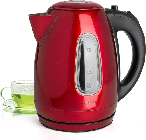 Mixpresso Hervidor Eléctrico de Acero Inoxidable Color Rojo, Hervidor Inalámbrico 1.7L Hervidor Eléctrico Portátil de Agua Caliente, Hervidor de