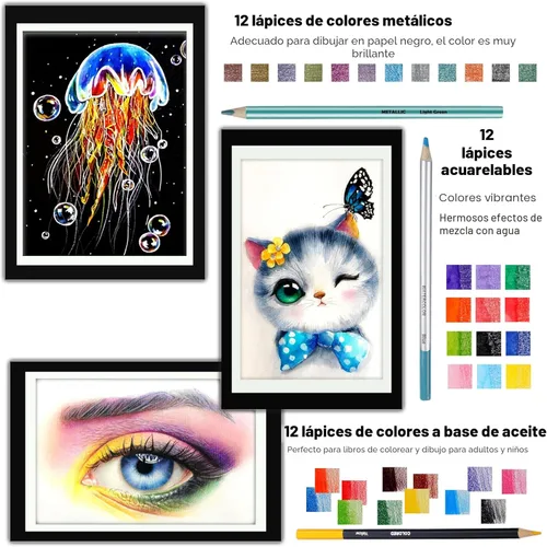 Miniatura 4 de KALOUR Juego de 76 lápices para dibujo y boceto - Suministros de arte profesional con cuaderno de bocetos y papel para acuarela - Incluye tutorial