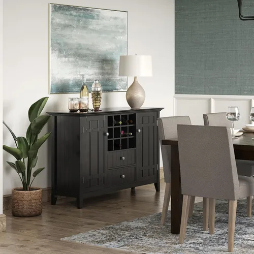 Miniatura 2 de SIMPLIHOME Bedford Buffet - Aparador de 3 puertas de madera maciza de 54 pulgadas de ancho con estante para vino en negro, gabinete de transición