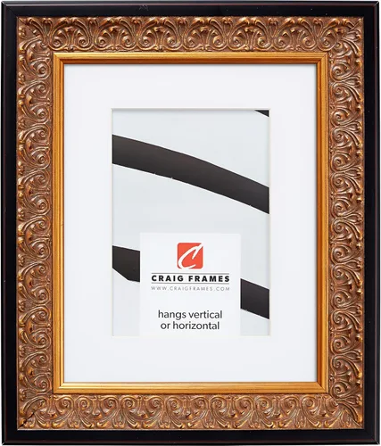 Craig Frames Furio - Marco de fotos de 5 x 7 pulgadas para mostrar una foto de 4 x 6 pulgadas, dorado envejecido y negro
