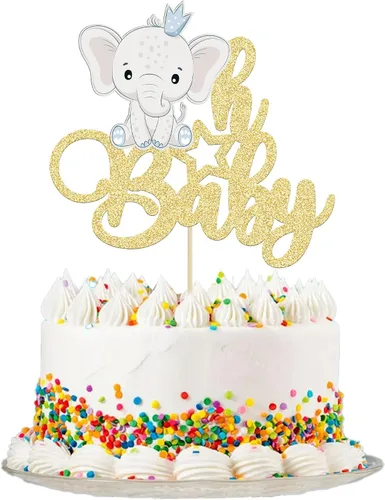 Miniatura 11 de Gyufise 1 pieza de decoración de pastel de bebé con purpurina dorada para baby shower, elefante para pasteles, decoración para recién nacidos