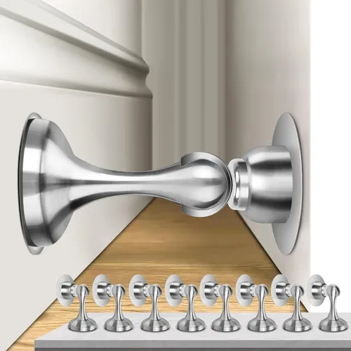 Miniatura 25 de Topes magnéticos para puerta, paquete de 4, topes de puerta de acero inoxidable para montaje en pared y piso, soporte de puerta mantiene la puerta
