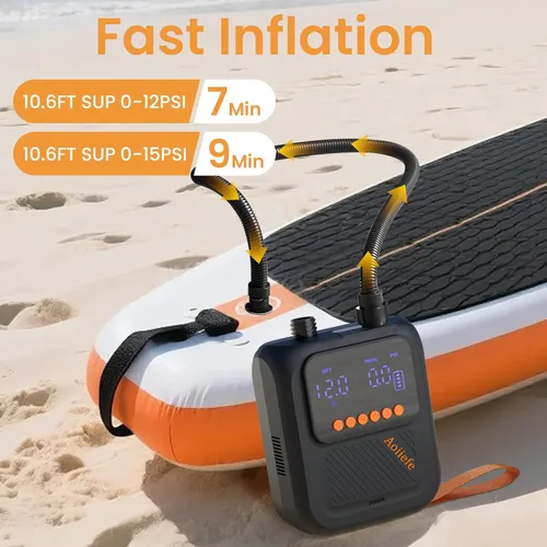 Miniatura 3 de Bomba eléctrica recargable portátil para tabla de remo de SUP, inflado y desinflado inteligente de doble etapa, hasta 20 PSI y apagado automático