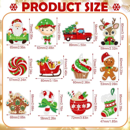 Miniatura 3 de 12 piezas de llavero de pintura de diamantes de Navidad 5D DIY Kit de pintura de diamante colgante de Navidad kits de arte de diamantes arte